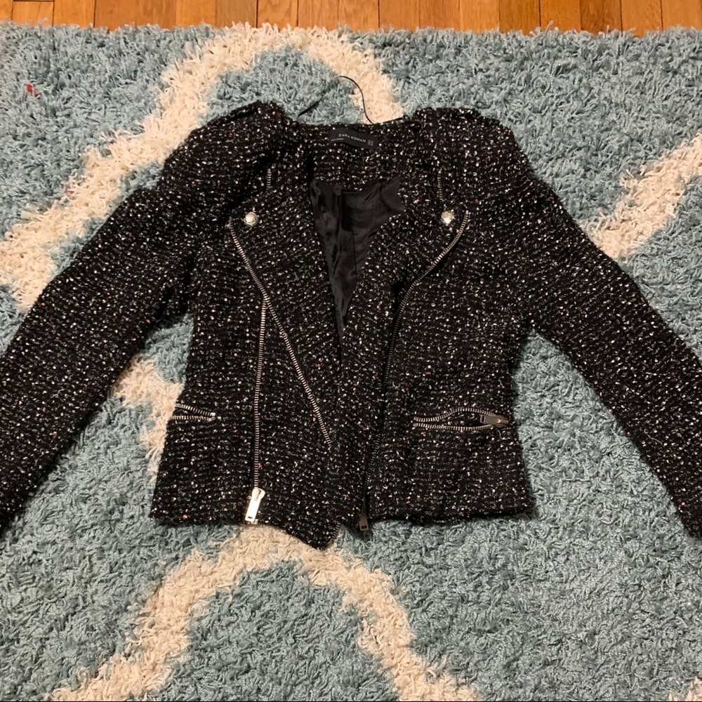 ZARA Tweed Moto Blazer Size XL